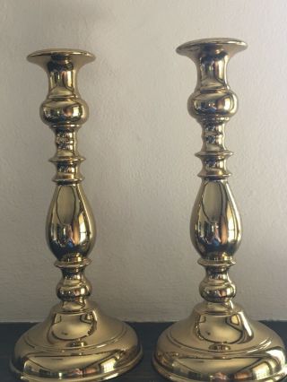 Vtg Pair Vm Virginia Metalcrafters 10.  5 " Tulip Candlesticks Polished Brass 3016