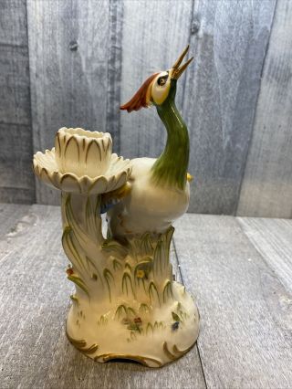 Von Schierholz Dresden Porcelain Exotic Bird Candle Holder Single 8” Germany