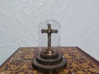 Rare Vintage Antique Stanhope Lords Prayer France Cross & Display Glass