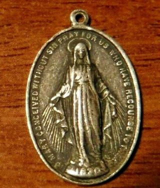Vintage Miraculous Medal Of The Virgin Mary,  Sterling Silver