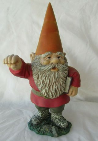 Rien Poortvliet 15 " Gnome Standing One Arm Up Book In Arm