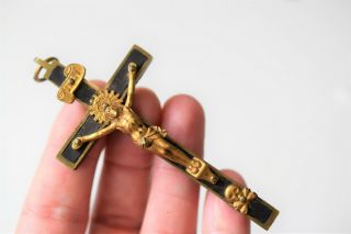 ⭐antique French Crucifix Ebony Wood & Bronze,  Pendant ⭐