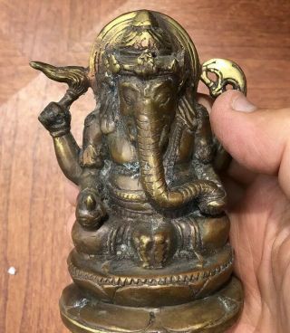Asian Bronze Ganesh Elephant God Statue Figure Antique Golden Copper Patina