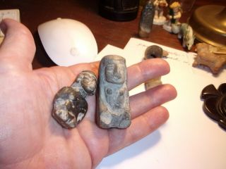 2 - Pre Columbian Stone Anthropomorphic God Effigy / Fetish Pendant Figures
