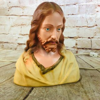 Vtg Bust Of Jesus Plastic Blow Mold Table Top Night Light Religious Statue 7.  5 " H