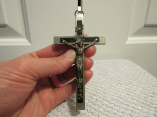 Vintage Pectoral Crucifix Metal & Ebony Wood Skull Crossbones Italy 4.  25 "