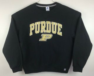 Purdue Boilermakers Russell Athletic Mens Sweatshirt Black Crew Neck Pullover L