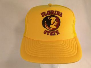 Rare Vintage 90s Yellow Florida State Seminoles Mesh Truckers Hat Old Design