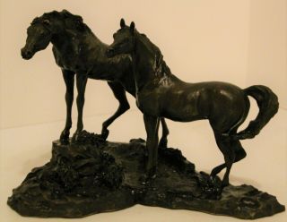 Bronze Sculpture Of Two Horses Intruder By Lanford Monroe 1984 Franklin Gallery