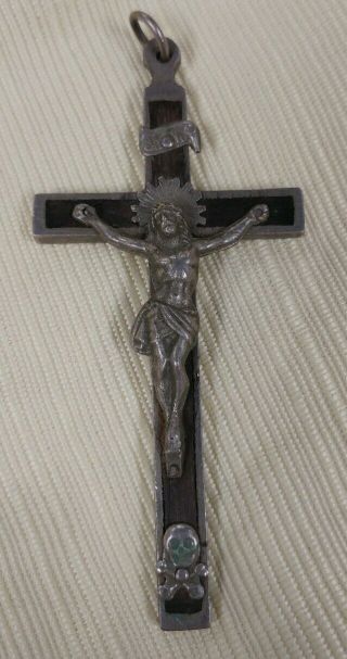 Antique Pectoral Crucifix Cross Skull Crossbones Ebony/silvertone Gilt Monastery