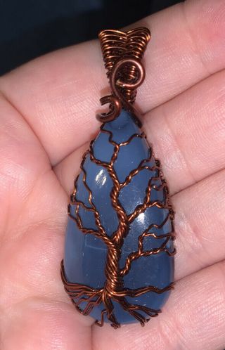 Stunning Blue Opal Tree Of Life Wire Wrapped Pendant Handcrafted