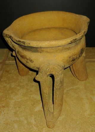 Pre - Columbian Panama Pottery Tripod Rattle Leg Vessel Jar Bowl 6 " Tall