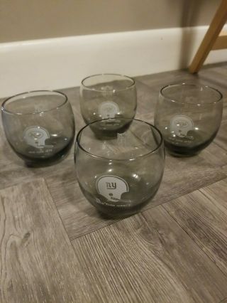 Vintage 3 York Jets And 1 Ny Giants Smoked Tumbler Drinking Bar Glasses (4)