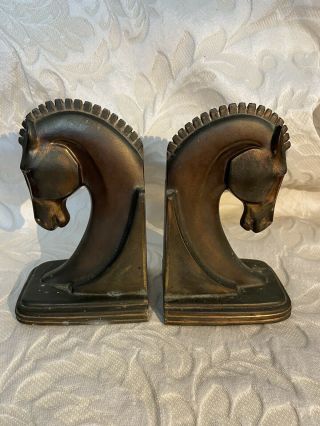 Vintage Dodge Horse Head Bookends Art Deco 1940s Equestrian Copper Bronze Plate
