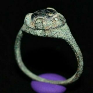 Ancient Roman Bronze Ring With Stone Intaglio Bezel Circa 1st Century Ad