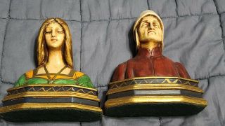 Vintage Chalkware Bookends Dante & Beatrice Busts