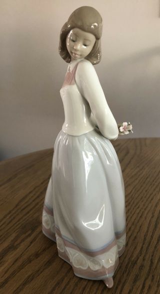 Lladro 6754 " Sweet And Shy " Girl With Flowers,  No Box
