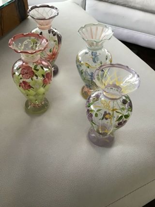 Tracy Porter Glass Vases Floral Hand Painted Flowers Four (4) Vases