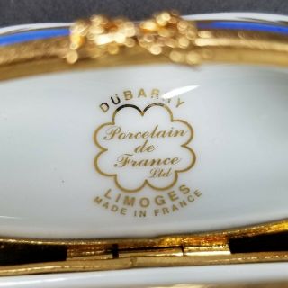 Limoges Dubarry Floral Heart Trinket Box Perfume Bottle Blue Porcelain Vintage