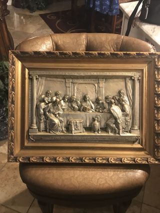 Vintage The Last Supper Relief Wall Art Hanging Plaque 3 - D Embossed Raised
