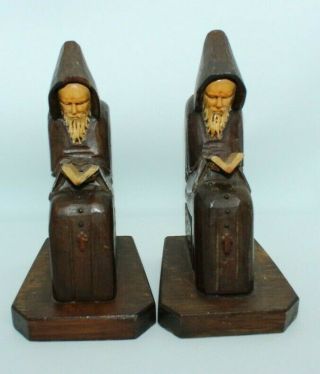 Set Of Two Wood Hand Carved Christian Friar Priest Monk Statue Mexico