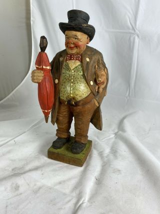 Carved Black Forest Swiss Alpine Wood & Painted Figure Of A Man Griesbaum Era
