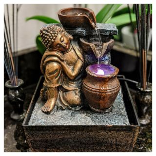 Asian Zen Buddha Indoor Tabletop Water Fountain With Light For Table Desk
