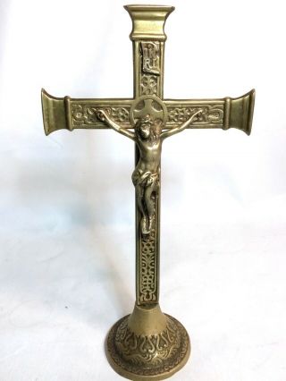 Vintage Solid Brass Metal Altar Crucifix - Standing Christ Inri Cross Jesus