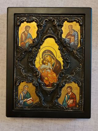 Holy Mother Of God The Four Evangelist - Greek Byzantine Icon Sterling Silver