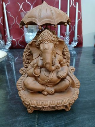 Vintage Pottery Clay 10 " Lord Ganesha Statue Figurine Hindu Elephant God