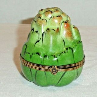 Limoges France Artichoke Vegetable Hinged Trinket Box Peint A La Main Signed Ed