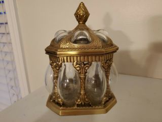 Vtg Brass & Blown Bubble Glass Apothecary Jar Ornate Lid Candy Dish