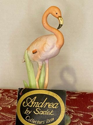 Vintage Porcelain Pink Flamingo 1985 Andrea By Sadek 7347 With Tag And Seal