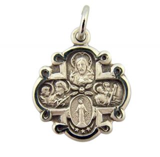 Sterling Silver Four Way Medal 3/4 Inch Cross Pendant With Flower Floral Center