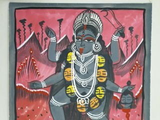 India Vintage Patachitra Painting KALI TRAMPLES SHIVA 11in x 14in 3