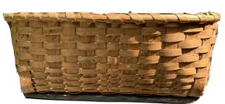 Antique Primitive Bent Wood Splint Basket Cottage Laundry Gathering Patina 20x7