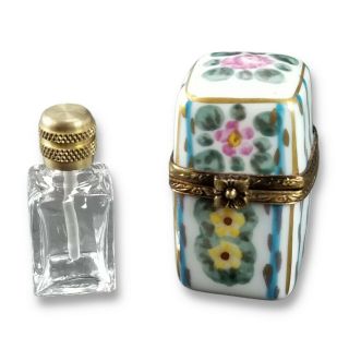 Limoges Peint Main Floral Trinket Box W/ Perfume Bottle Hand Painted Vintage