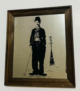 Charlie Chaplin Vintage Antique Carnival Prize Frame Glass Mirror Photo Bar Sign