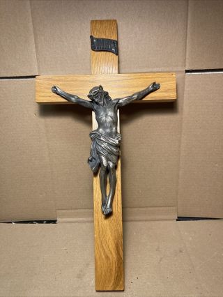 Inri Large Jesus Christ On The Cross Metal Wood Wall Decor Crucifix 20” Tall