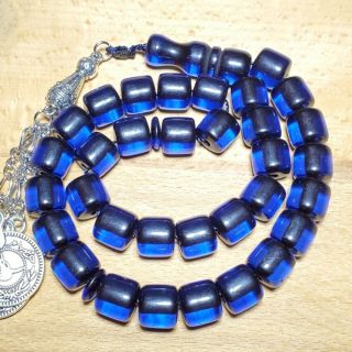33 Prayer Beads German Blue Amber Faturan Oval Bakelite Rosary بكالايت Komboloi