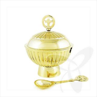 Religious Incense Censer With Lid And Spoon Solid Brass Polished 2969