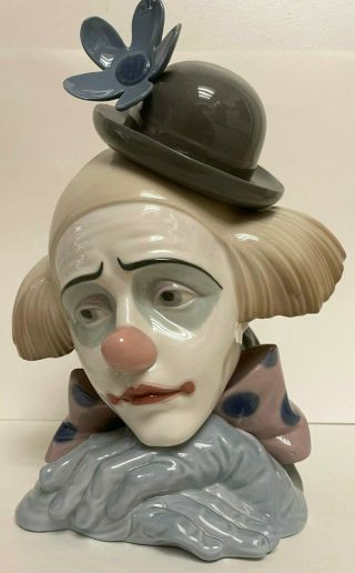 Lladro Pensive Clown Head Figurine 5130 Retired 2001 No Box,  1 Chip On Flower
