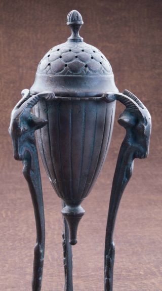 Old Vintage Brass Or Bronze Incense Burner/urn With 3 Ram Heads Long Hooves Legs