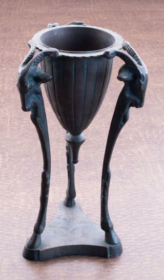Old Vintage Brass or Bronze Incense Burner/Urn With 3 Ram Heads Long Hooves Legs 3