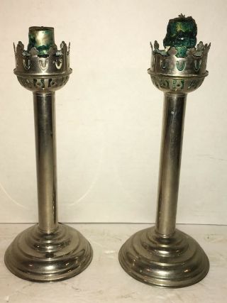 Two Early Antique Spring Loaded Silver Candle Sticks