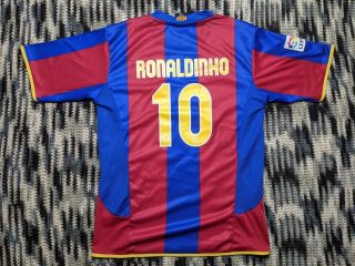 2006 - 2007 LFP Barcelona Home Shirt Jersey Ronaldinho Brazil UNICEF Mens M 2