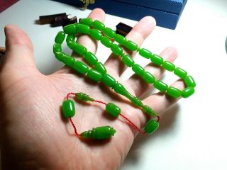 Green Dream - 100 - Amber Bakelite Prayer Beads Catalin Tesbih Rosary