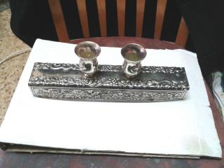 Judaica - Vintage Shabbat Candle Holder - Silver Plated.  12x4 Inches