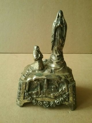 Vintage Cast Iron Religious Statue Figurines,  Virgin Mary,  Lourdes,  Made In Japan