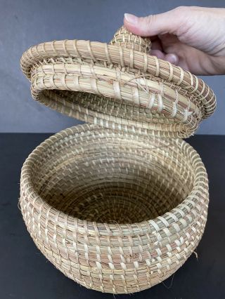 VTG Sweetgrass Cobra Basket with Lid Tight Weave 9 
